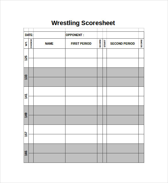 Printable Wrestling Score Sheets Printable Templates