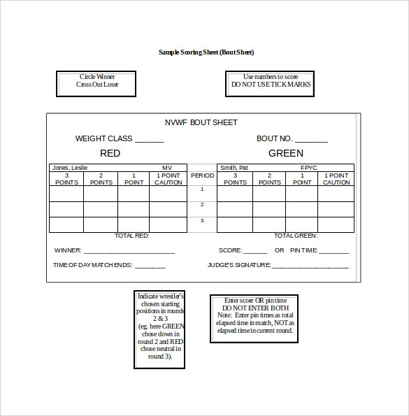 Blank Wrestling Scoresheet