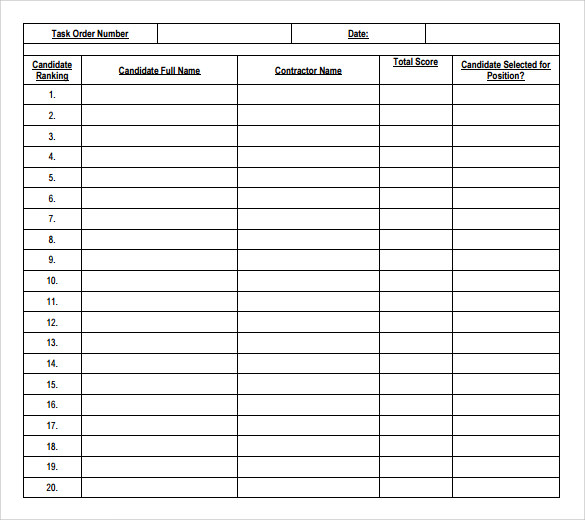 interview summary score sheet