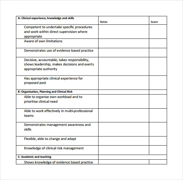 Sample job interview rating sheet