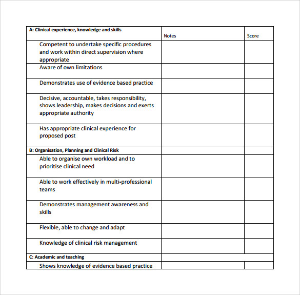 Interview Score Sheet Template