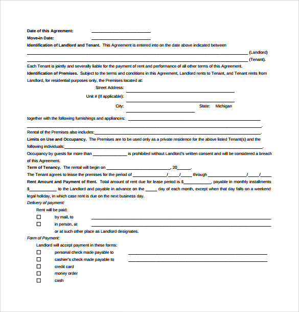 sample standard landlord lease agreement