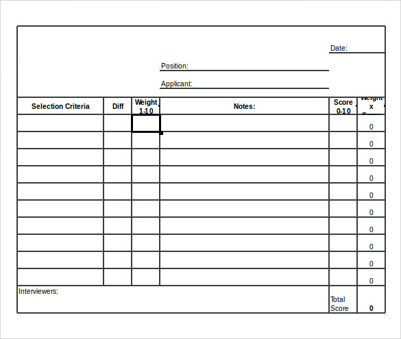 12+ Sample Interview Score Sheets – PDF, Word, Excel | Sample Templates