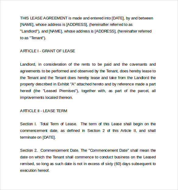 sample landlord commercial lease agreement