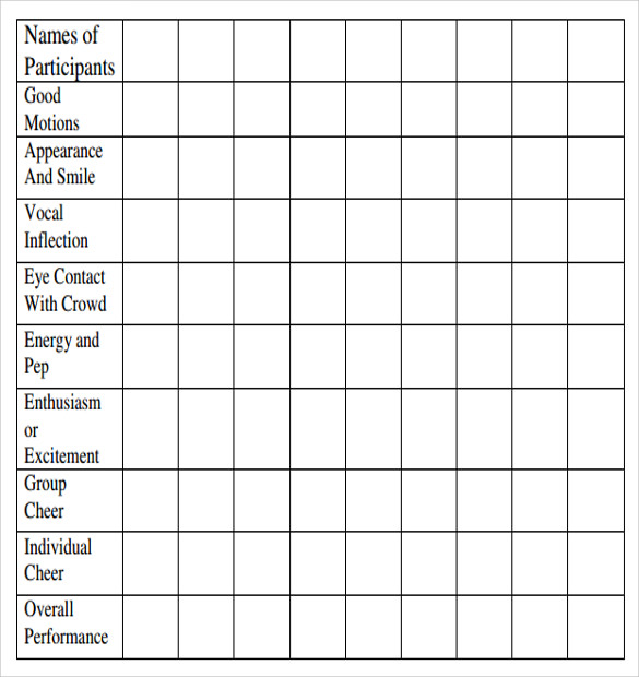 FREE 7+ Sample Cheer Leading Tryout Score Sheet Templates in PDF MS Word