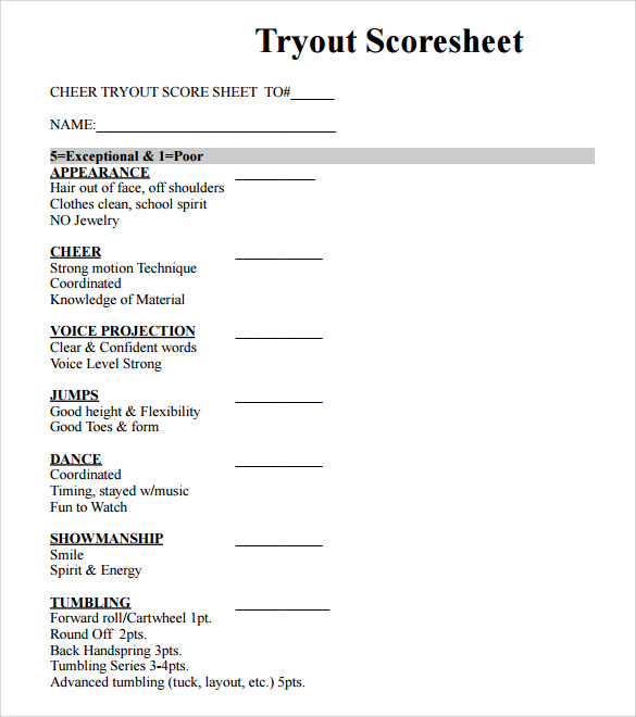 Printable Cheer Tryout Score Sheet