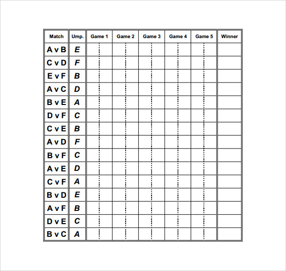 Printable Tennis Score Sheet