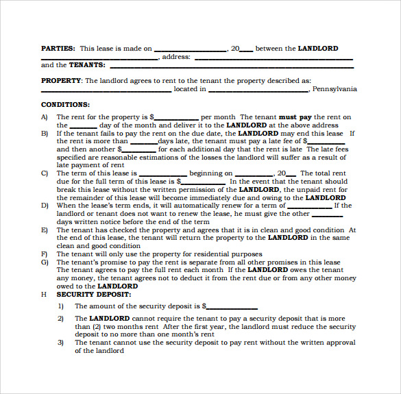 sample monthly landlord lease agreement
