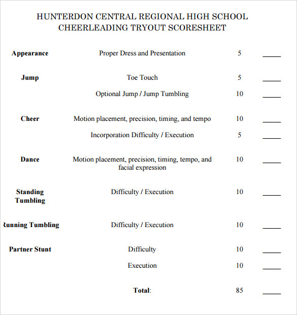 Printable Cheerleading Score Sheet