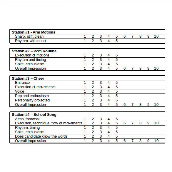 FREE 7 Sample Cheer Leading Tryout Score Sheet Templates In PDF MS Word