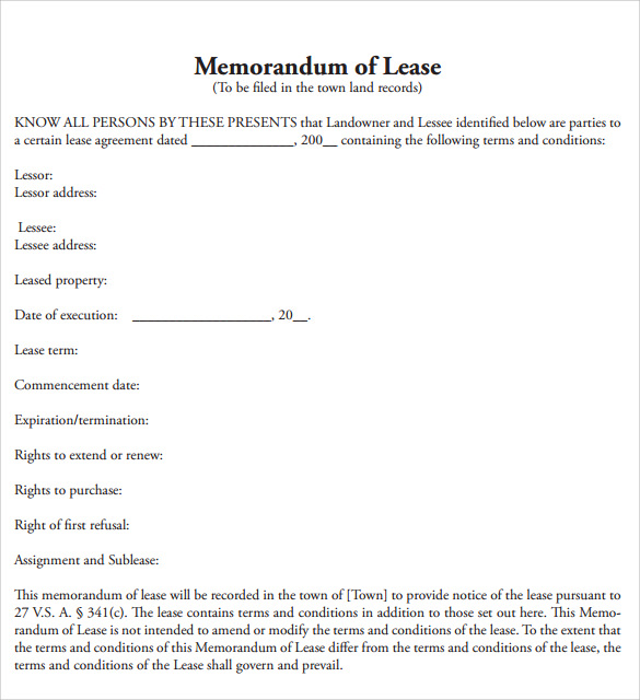 memorandum of lease