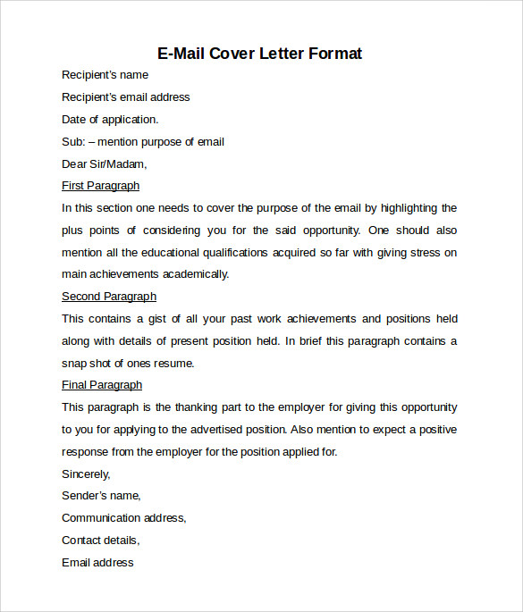 Cover letter template email format