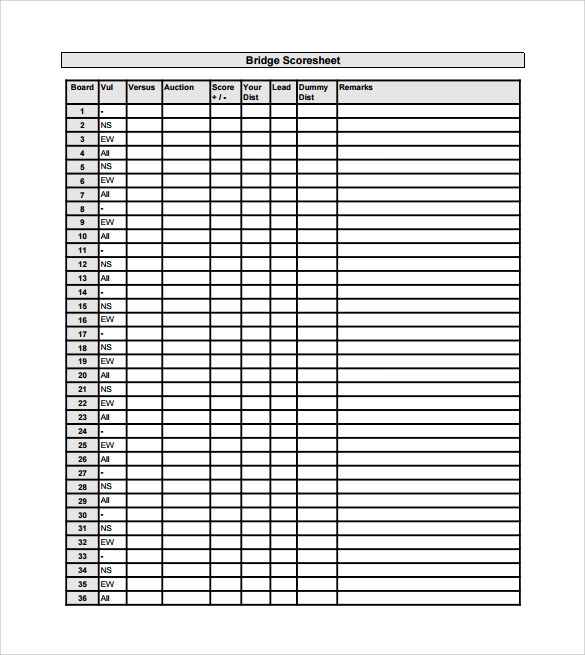 sample bridge score sheet