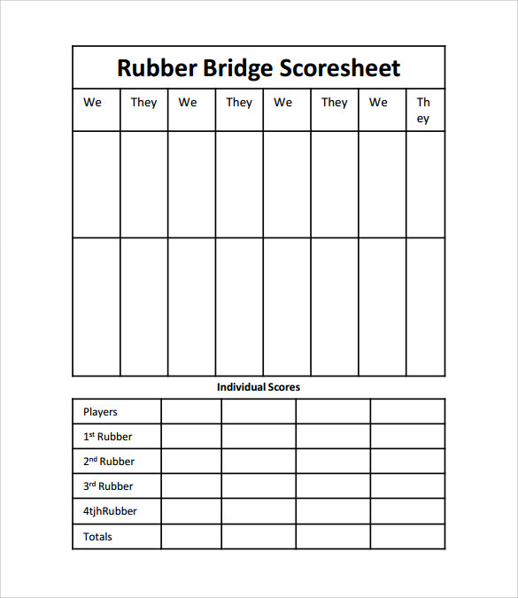 Rubber Bridge Scoring Chart