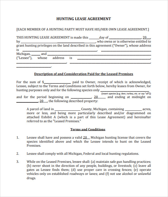 FREE 11 Sample Hunting Lease Agreement Templates In PDF MS Word 