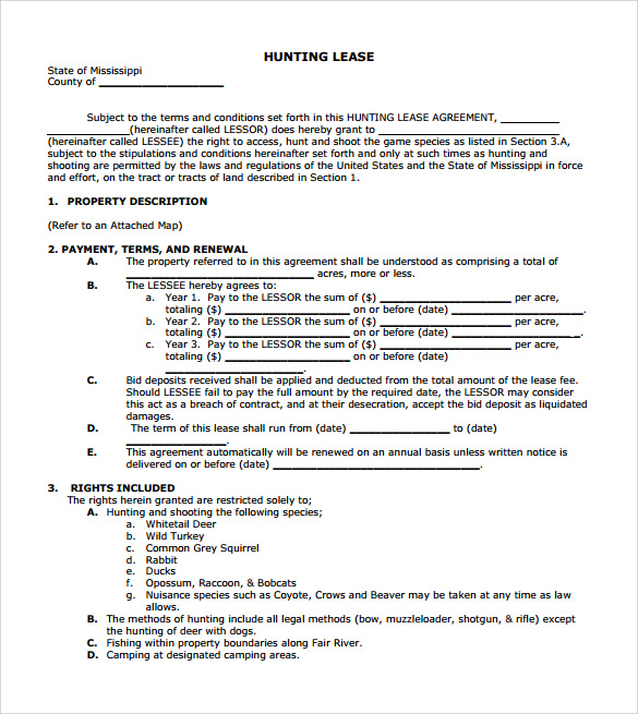 Simple Hunting Lease Agreement Template