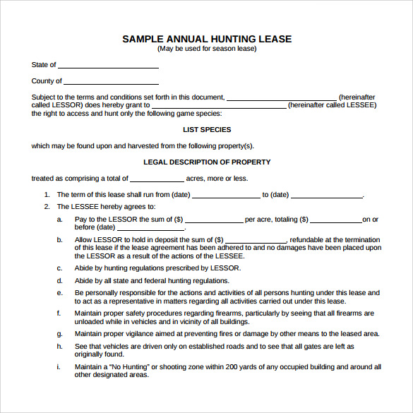 Free Printable Hunting Lease Agreement