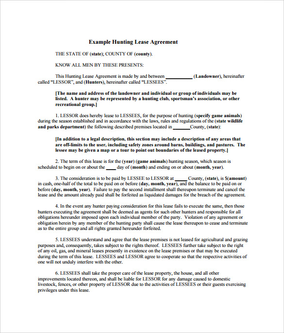 example of hunting lease agreement