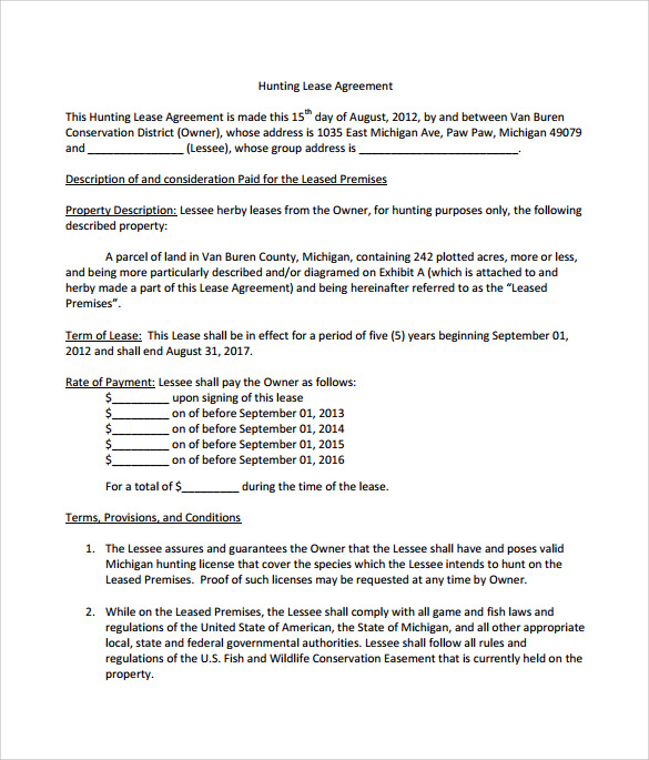 free 11 sample hunting lease agreement templates in pdf ms word
