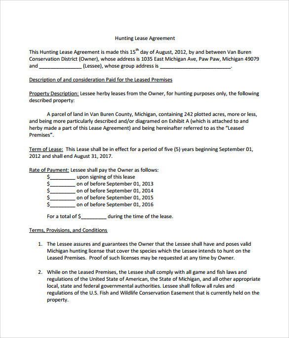 Free Printable Hunting Lease Agreement Printable Word Searches