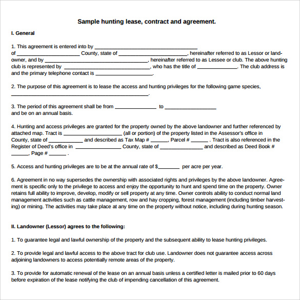 hunting lease agreement sample