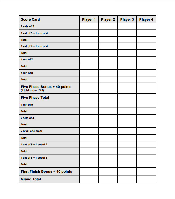 FREE 7+ Phase 10 Score Sheet Templates in PDF Word