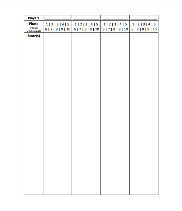 phase ten score sheet