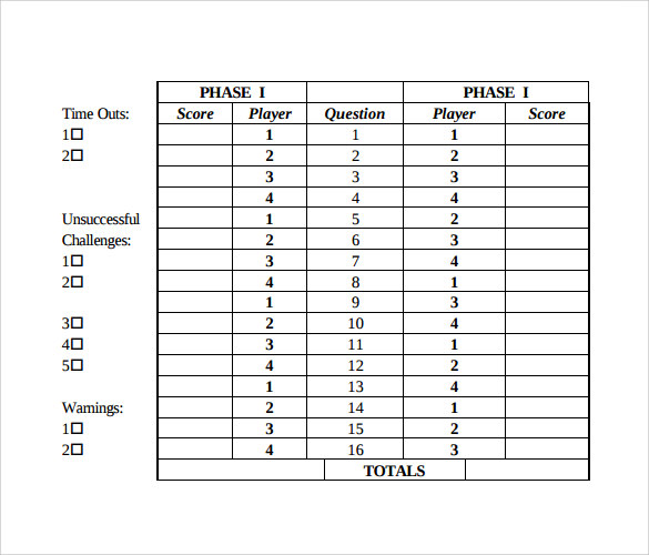 FREE 7+ Phase 10 Score Sheet Templates in PDF Word