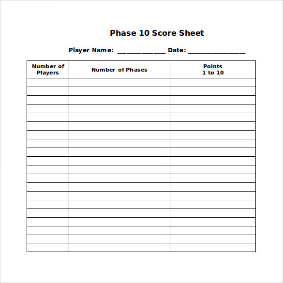 FREE 7  Phase 10 Score Sheet Templates in PDF Word