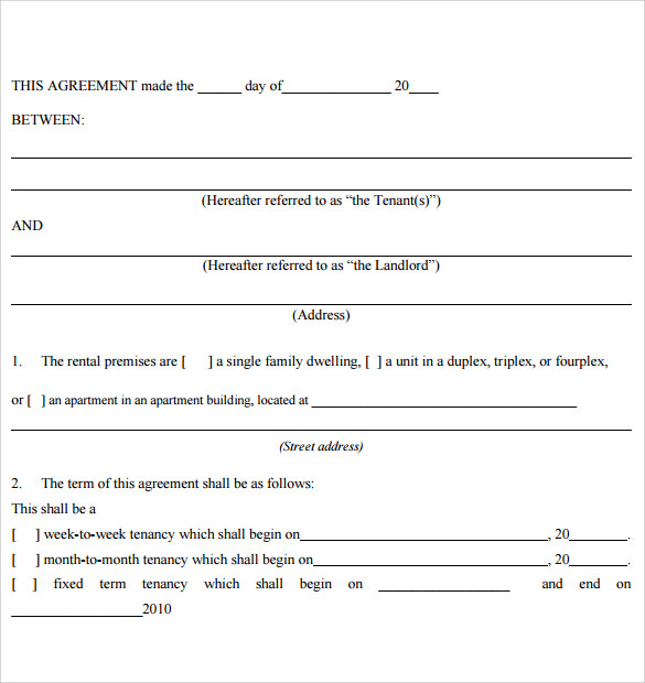 Example Of Tenant Lease Agreement