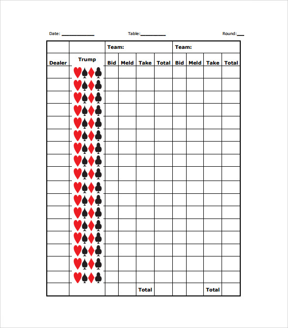 printable shanghai card game score sheet