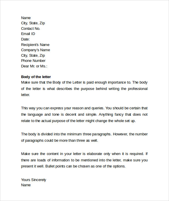 sample professional cover letter templete