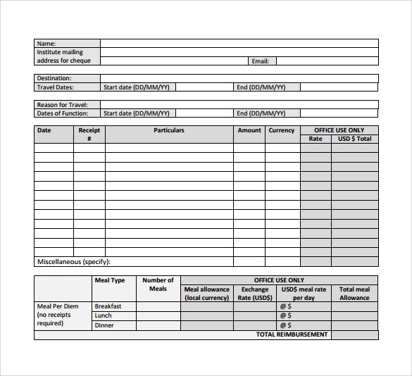 travel expense calculator to print