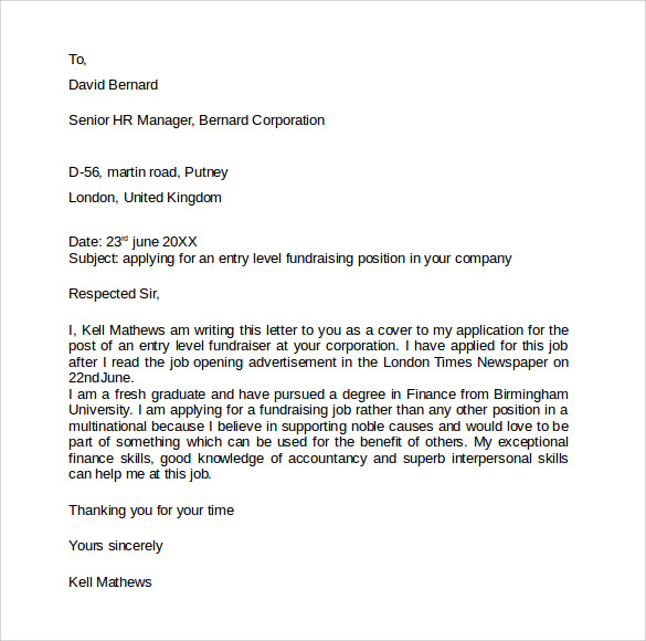 cover letter examples for charity jobs