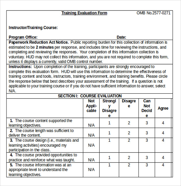 training evaluation form doc