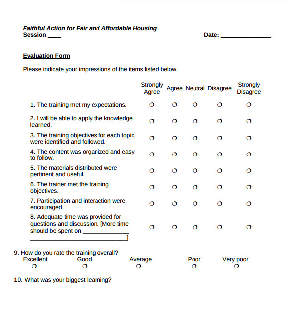 evaluation training form