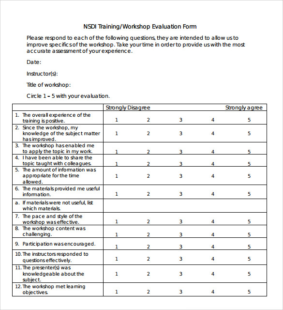 nsdi training workshop evaluation form