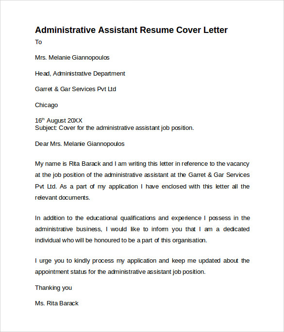 Free 9 Administrative Assistant Cover Letters In Ms Word Pdf