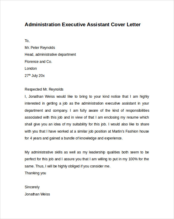 executive admin assistant cover letter