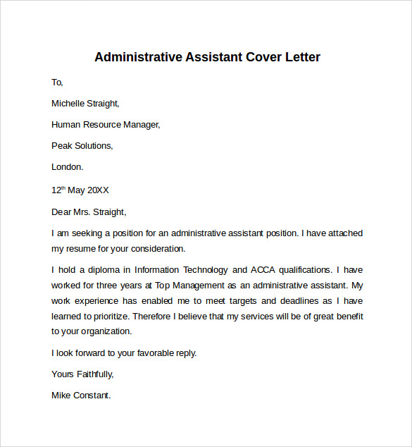 printable administrative assistant cover letter