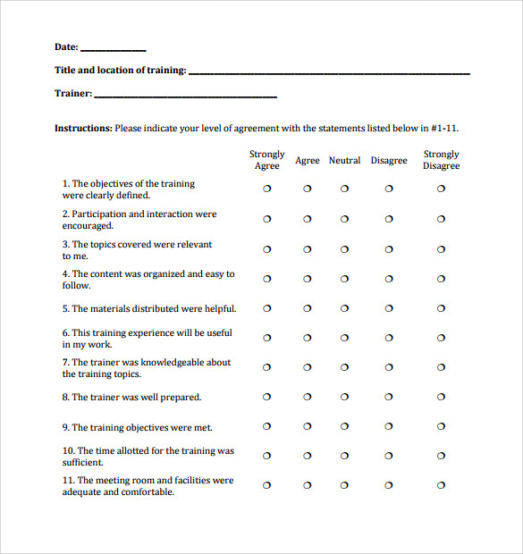 general training evaluation template