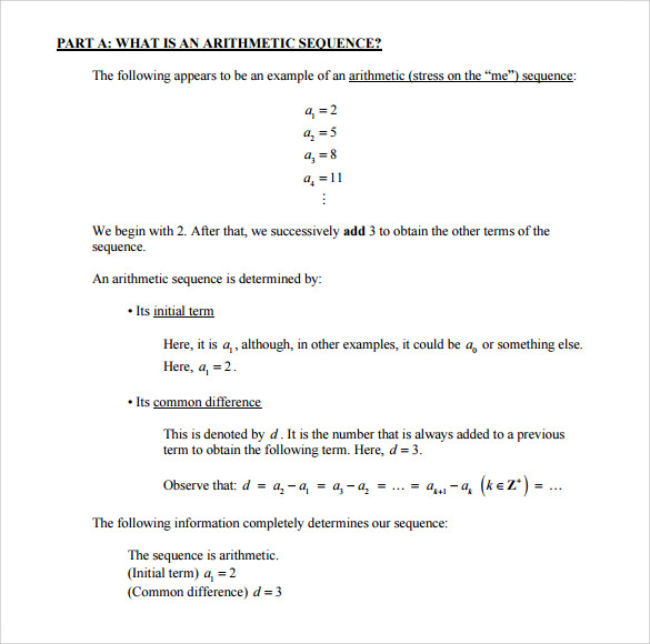 arithmetic sequence example pdf