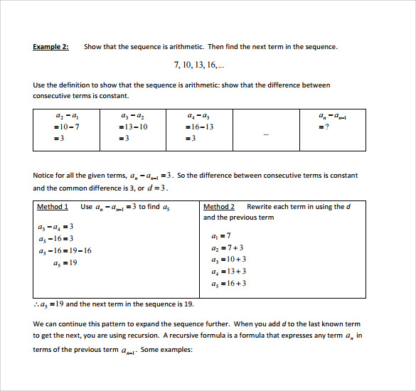 arithmetic sequence template