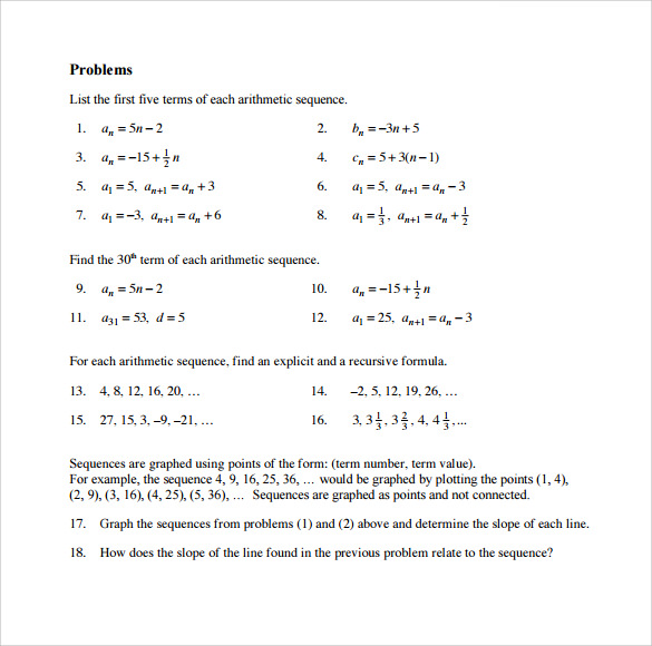 sample arithmetic sequence template