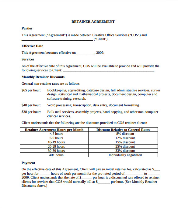 Monthly Retainer Agreement Sample Master Of Template Document