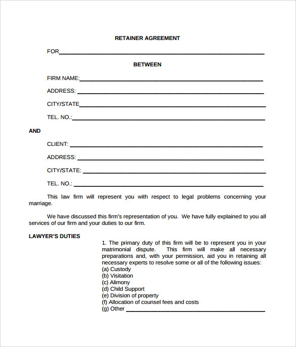 example of retainer agreement