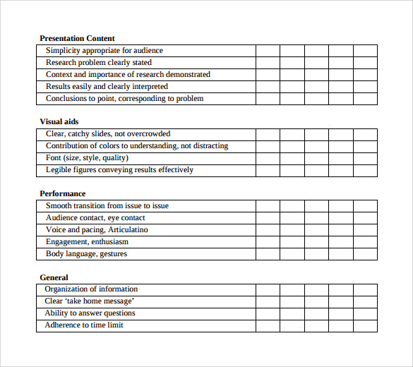 oral presentation evaluation form