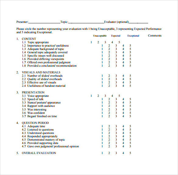 Free 8presentation Evaluation Forms In Pdf Word 5765