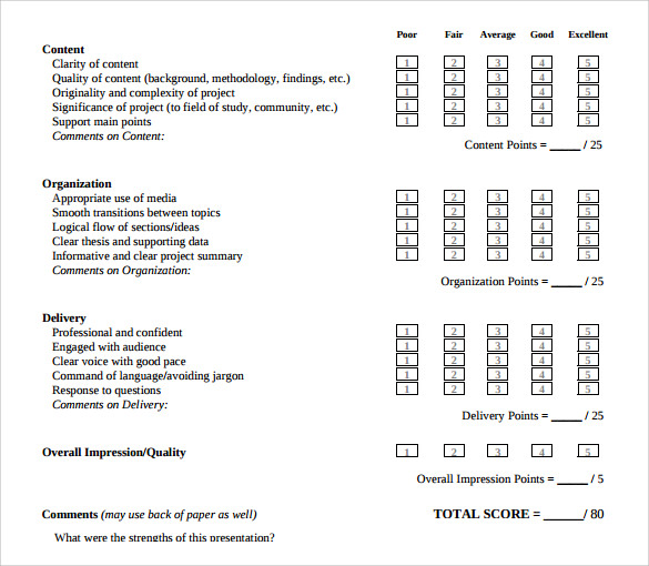 oral presentation evaluation form template