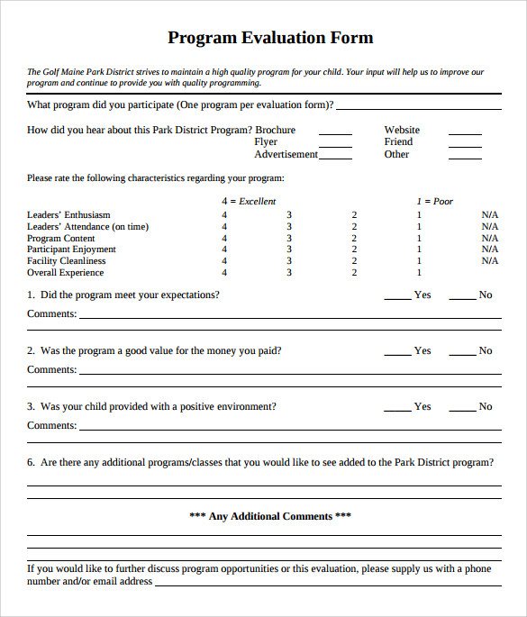 program evaluation form example